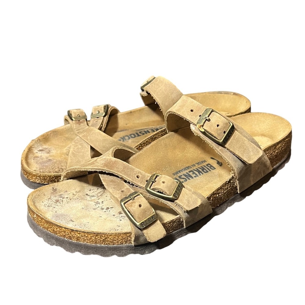 Birkenstock Franca Sandals Women 39 Brown Leather Strappy Buckle Slide